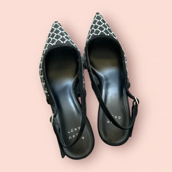 Black Rhinestone Slingback Heels | Pointed Toe | Size 6 - Picture 3 of 4